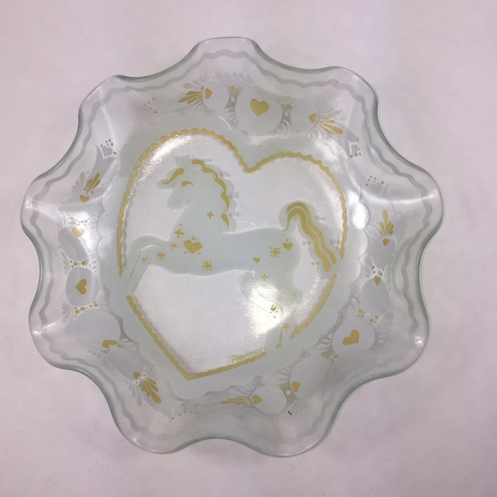 Vintage Folk Art Peter Hunt Signed Glass Dish